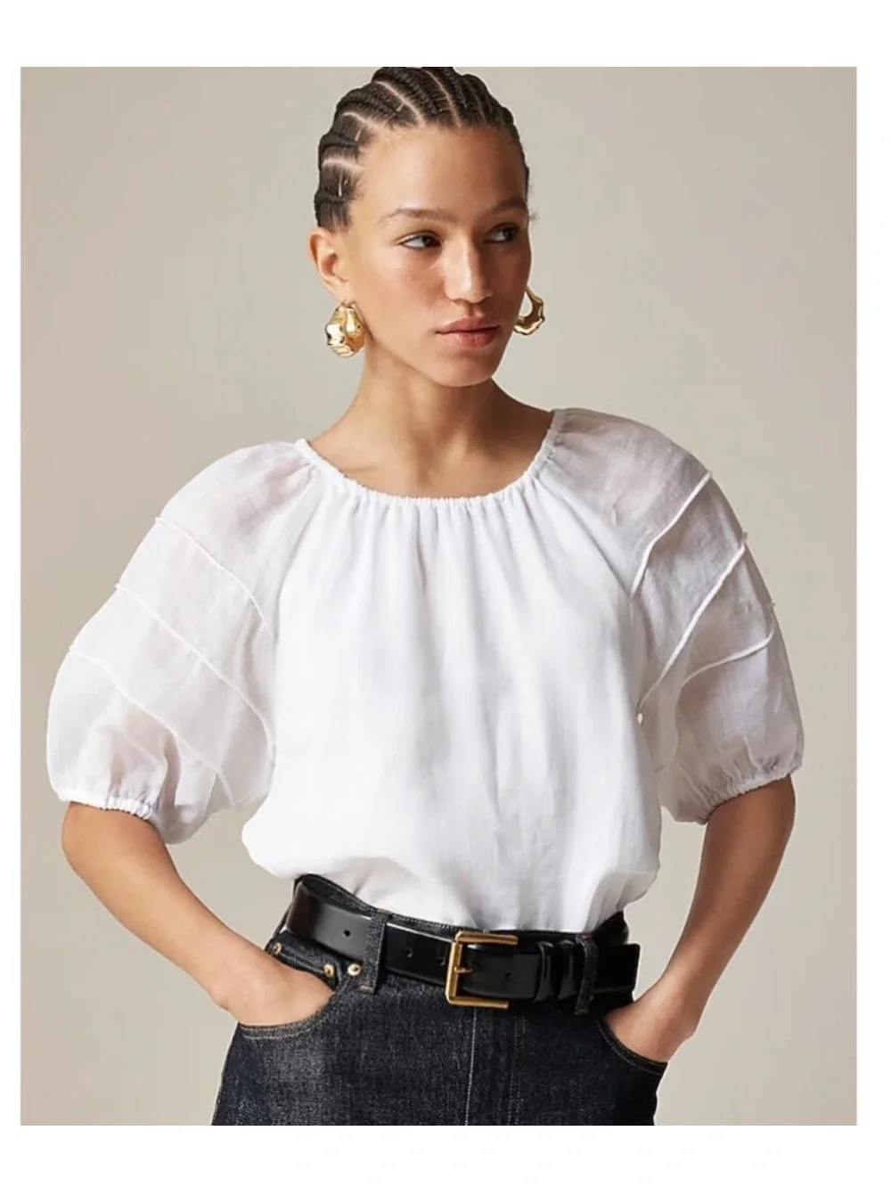 J. Crew Puff Sleeve Top In Ramie